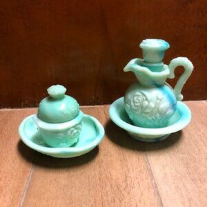 Vintage Avon Moonwind Turquoise  marbled Set of 3 Containers